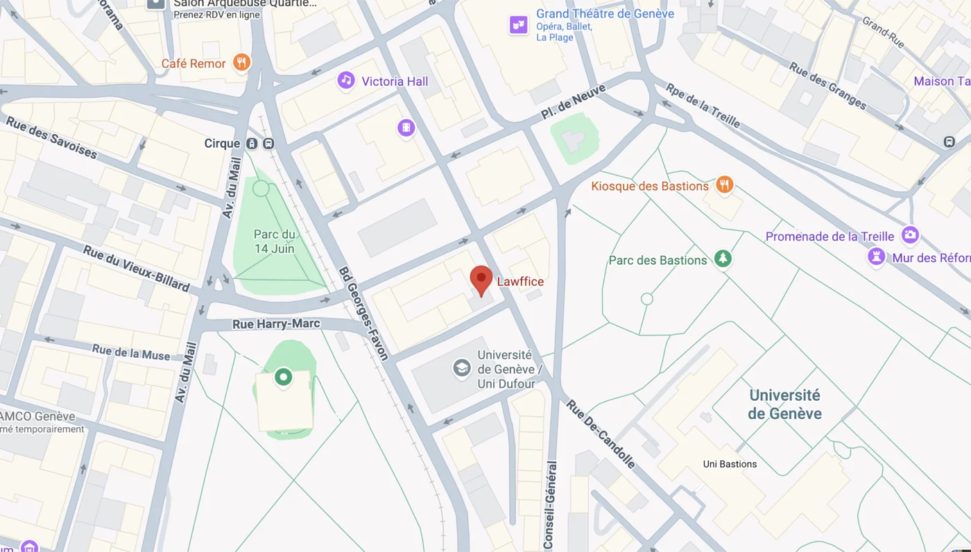 Plan d’accès : Lawffice, Rue du Général-Dufour 22, Genève — ouvrir dans Google Maps (nouvel onglet)